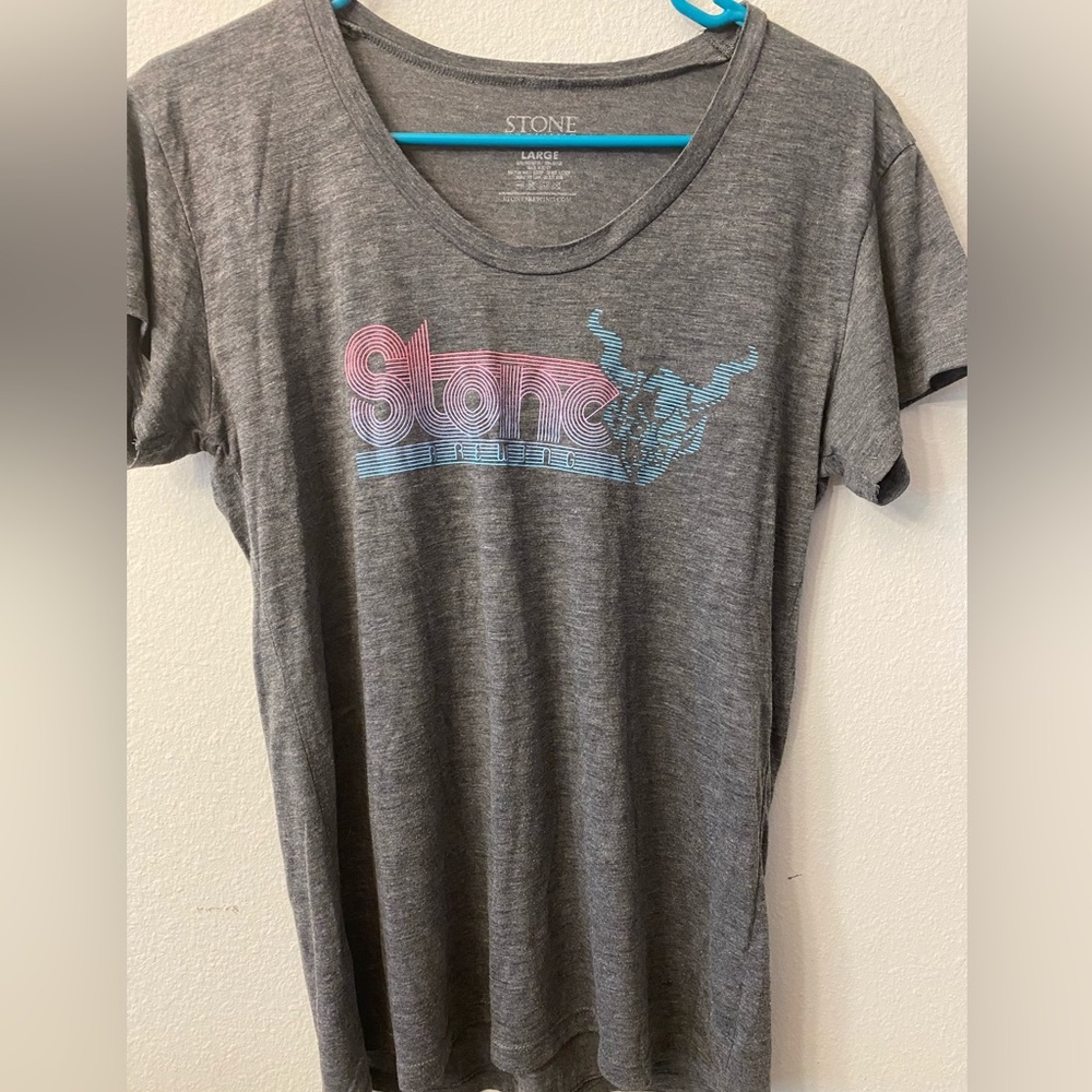 Stone Brewing woman’s tshirt. Size Large. Retro print with gargoyle logo.
